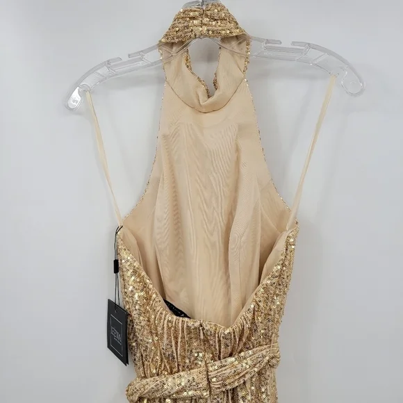 Ieena for Mac Duggal Sequin Halter Neck Sheath Gown - Picture 5 of 9